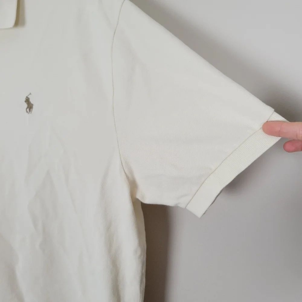 Polo Ralph Lauren Men's XL 100% Cotton Solid Ivory 2 Button Short Sleeve Polo